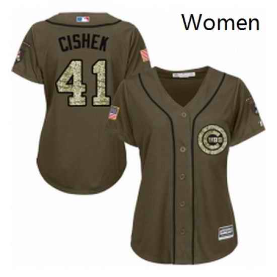 Womens Majestic Chicago Cubs 41 Steve Cishek Replica Green Salute to Service MLB Jersey